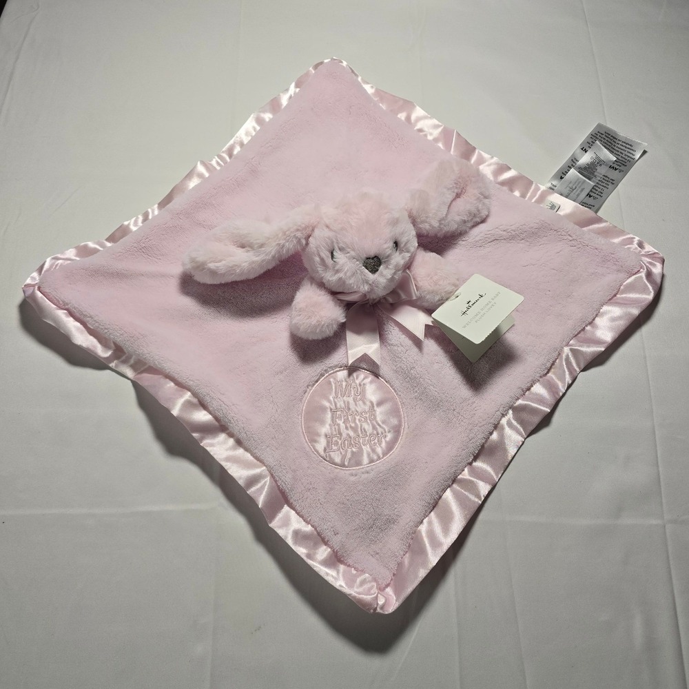 Hallmark Girl My First Easter Bunny Plush Lovey Security Blanket Pink Satin NWT